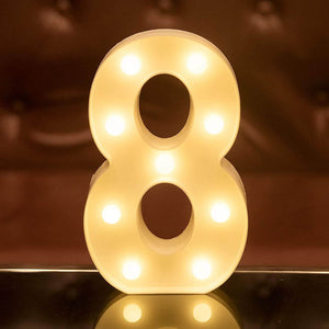 LED Light Up Alphabet Letter & Number Sign - Warm White, Battery Operated number 8