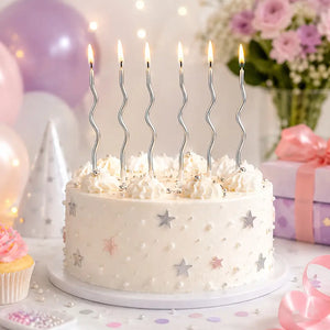 Metallic silver curved birthday candles