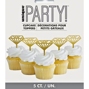 Gold metallic diamond cupcake toppers on plastic picks