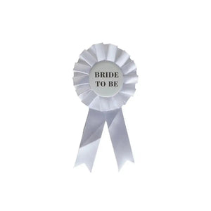 White Bride To Be ribbon badge for hens party celebrations