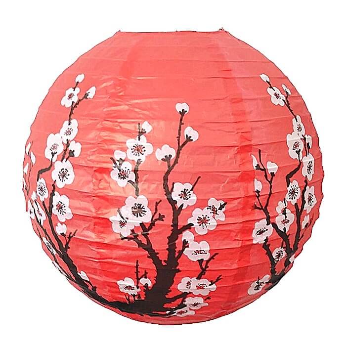 White Cherry Blossom Chinese Paper Red Lantern 30cm
