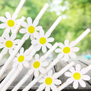 White Daisy Paper Straws 10pk