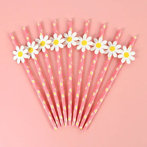 Pink Daisy Paper Straws 10pk