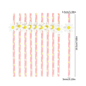 Pink Daisy Paper Straws 10pk