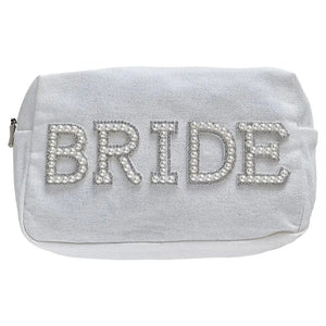 white Embellished Pearl Bride Makeup Bag