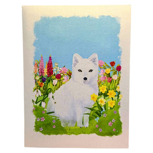 Handmade White Fox in Spring Flower Fields 3D Origami Pop Up Wild Animal Greeting Card
