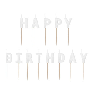 White Happy Birthday Candles with Picks