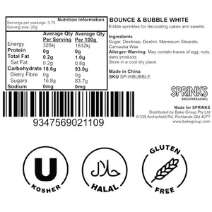 Sprinks bounce & bubble white pearl sprinkles for baking ingredients