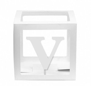 White Balloon Cube Box with Letter V