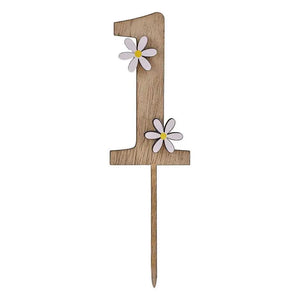 Wooden 1st Birthday Cake Topper with Daisies