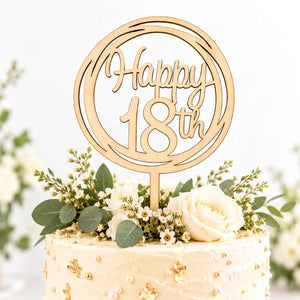 Wooden Geometric Happy 18th Cake Topper