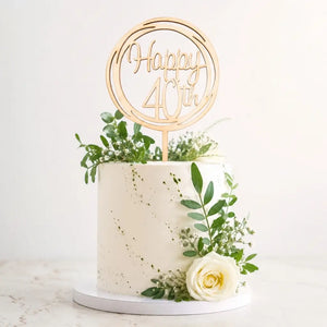 Wooden Geometric 'Happy 40th' Cake Topper