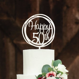 Wooden Geometric Circle Happy 50th Cake Topper