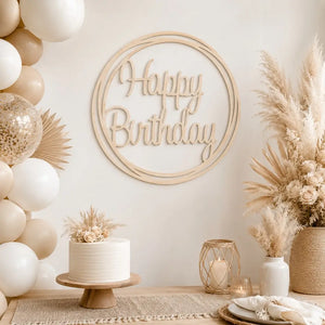 Wooden 'Happy Birthday' Geometric Hoop Wall Sign 40cm