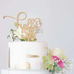 Wooden 'Hello 55' Birthday Cake Topper decorations