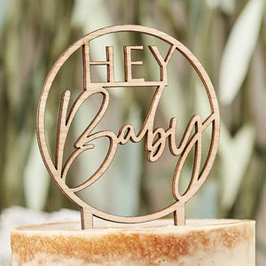 Wooden 'Hey Baby' Baby Shower Cake Topper