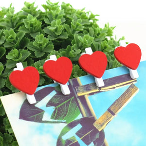 Wooden Red Love Heart Photo Hanging Pegs 24pk