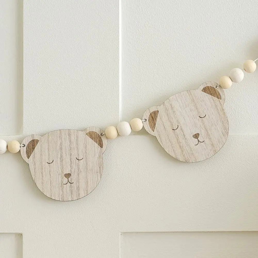 Wooden Teddy Bear Face Baby Shower Bunting