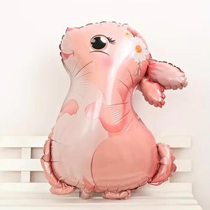 Cute large rose gold bunny foil balloon sitting upright with floral crown