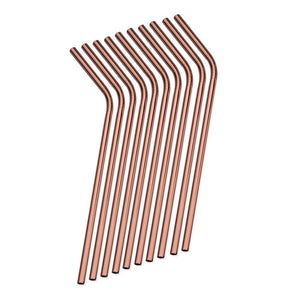 10 Pack Bent Rose Gold Stainless Steel Drinking Straws 210mm x 6mm - Online Party Supplies