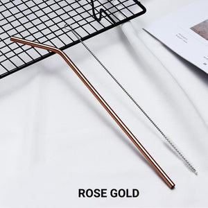 10 Pack Bent Rose Gold Stainless Steel Drinking Straws 210mm x 6mm - Online Party Supplies