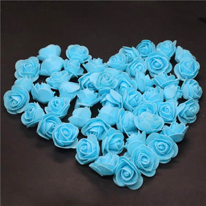 100pcs Artificial Foam Rose Flower Heads - Blue