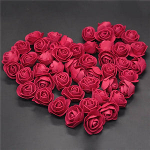 100pcs Artificial Foam Rose Flower Heads - Burgundy Red