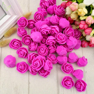 100pcs Artificial Foam Rose Flower Heads - Hot Pink