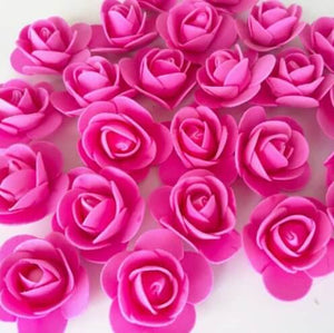 100pcs Artificial FOAM Rose Flower Heads - Hot Pink