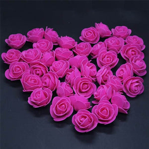 100pcs Artificial Foam Rose Flower Heads - Hot Pink
