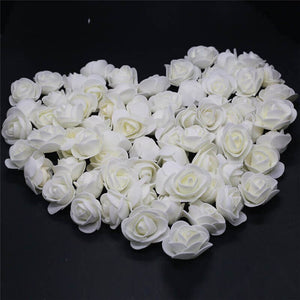 100pcs Artificial Foam Rose Flower Heads - Ivory