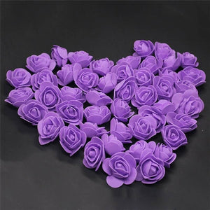 100pcs Artificial Foam Rose Flower Heads - Purple