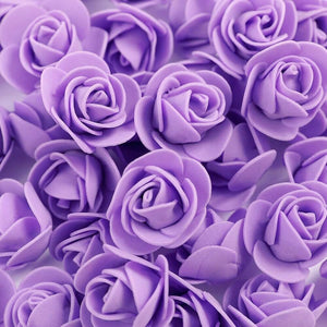 100pcs Artificial Foam Rose Flower Heads - Purple
