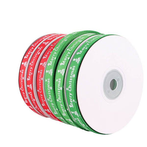 10mm x 22m Merry Christmas White Xmas Tree Red Green Grosgrain Ribbon Spool (25 Yards)