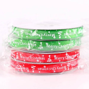 10mm x 22m Merry Christmas White Xmas Tree Red Green Grosgrain Ribbon Spool (25 Yards)