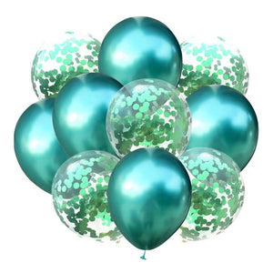 12'' Metallic Chrome Green Confetti & Latex Balloon Bouquet - 10 Piece Bundle