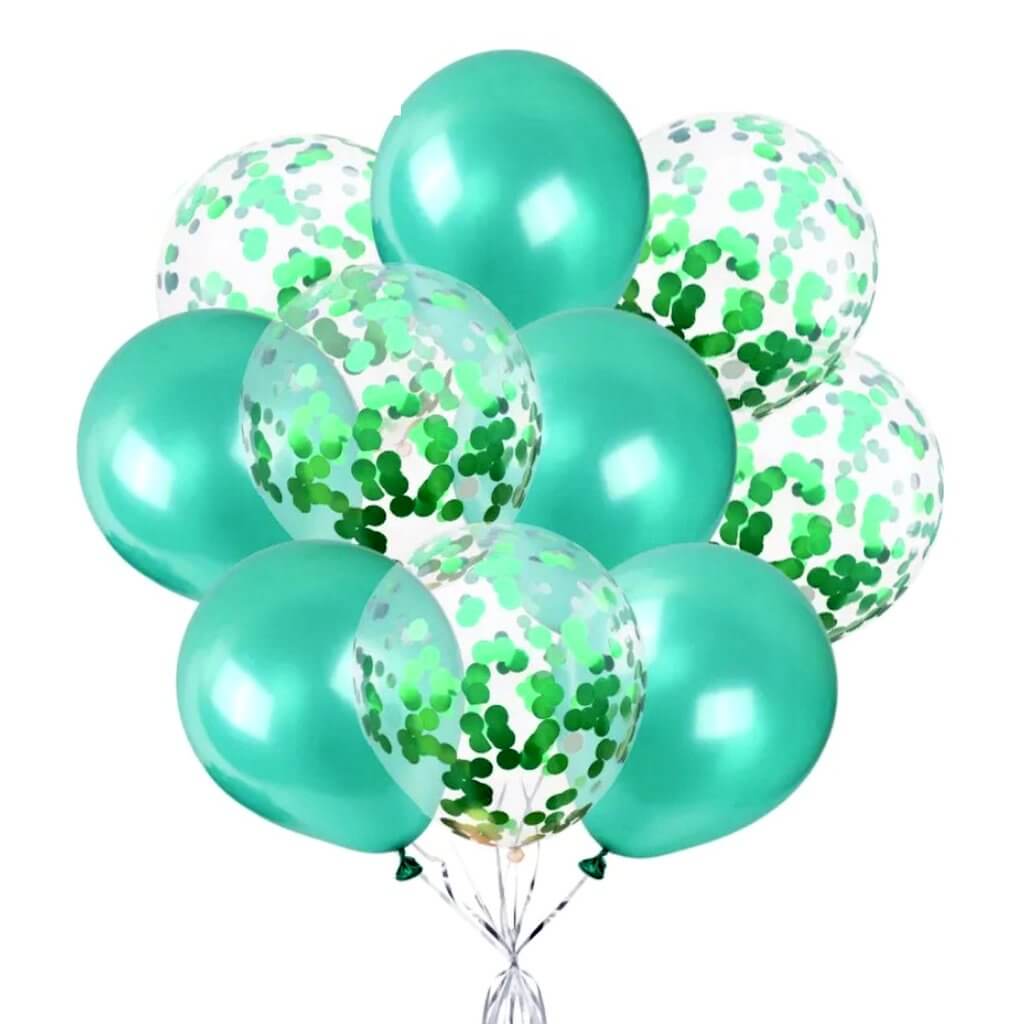 12'' Green Confetti & Latex Balloon Bouquet - 10pcs Bundle