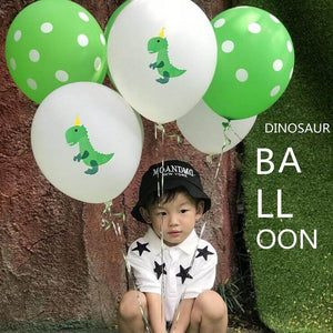 12" Green Baby T-Rex Dinosaur Polka Dot Balloon Pack (10 Pieces) - Dino Themed Party Decorations