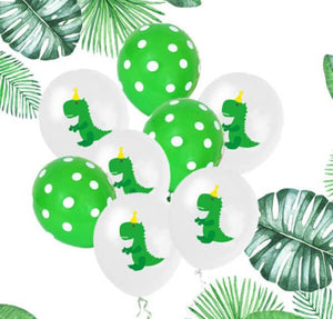 12" Green Baby T-Rex Dinosaur Polka Dot Balloon Pack (10 Pieces) - Dino Themed Party Decorations