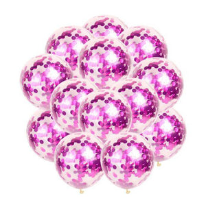 12" Online Party Supplies Hot Pink Foil Confetti Latex Party Balloon Bouquet - 10 Pieces