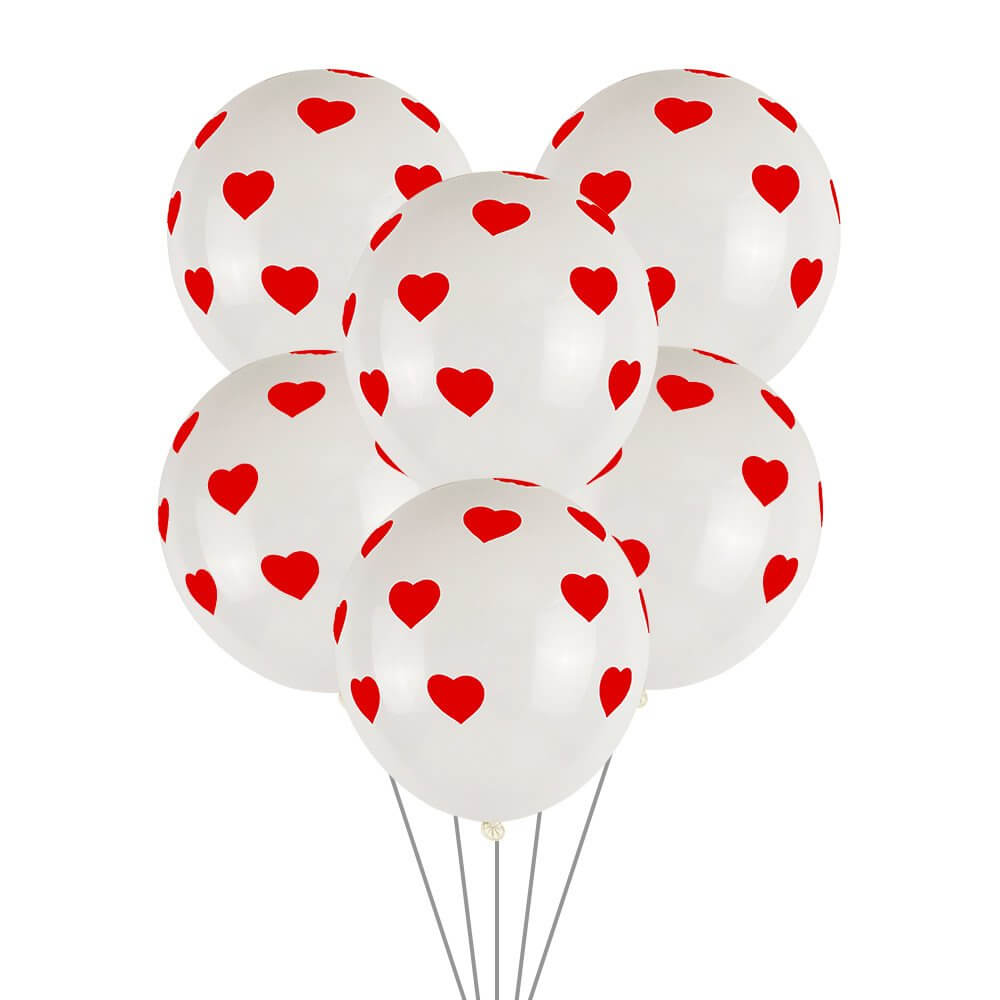 12" Red Heart Polka Dot White Latex Balloon Bouquet (Pack of 10)