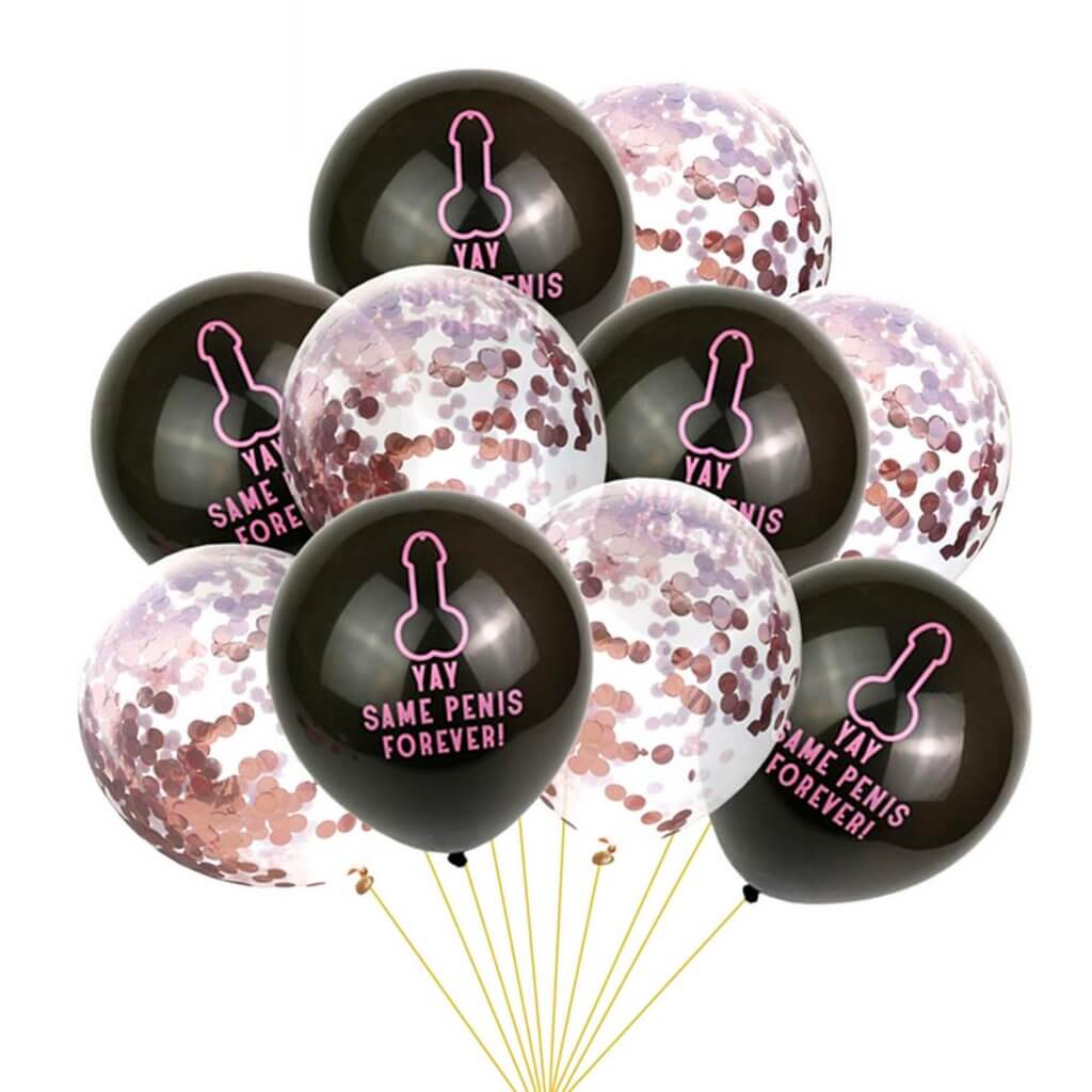 Yay Same Penis Forever Rose Gold Confetti Latex Balloon Bouquet (10 pieces) - Bridal Shower Wedding Decoration