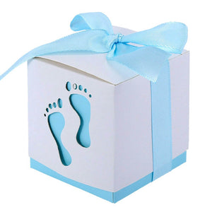 Baby Footprint Baby Shower Favour Box 10 Pack - Blue