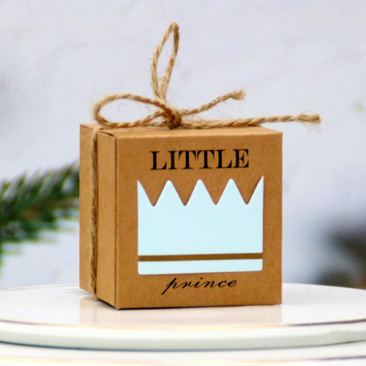 Little Crown Baby Shower Favour Box 10 Pack - Blue