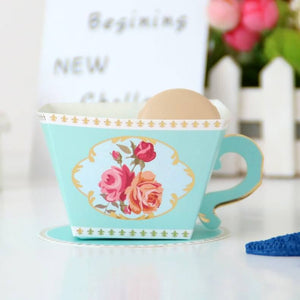 Tea Cup Shaped Baby Shower Favour Box 10 Pack - Blue
