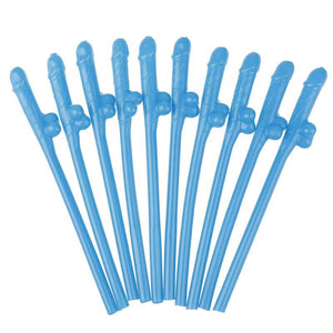 Blue Naughty Hens Party Penis Shaped Drinking Straw 10 Pack