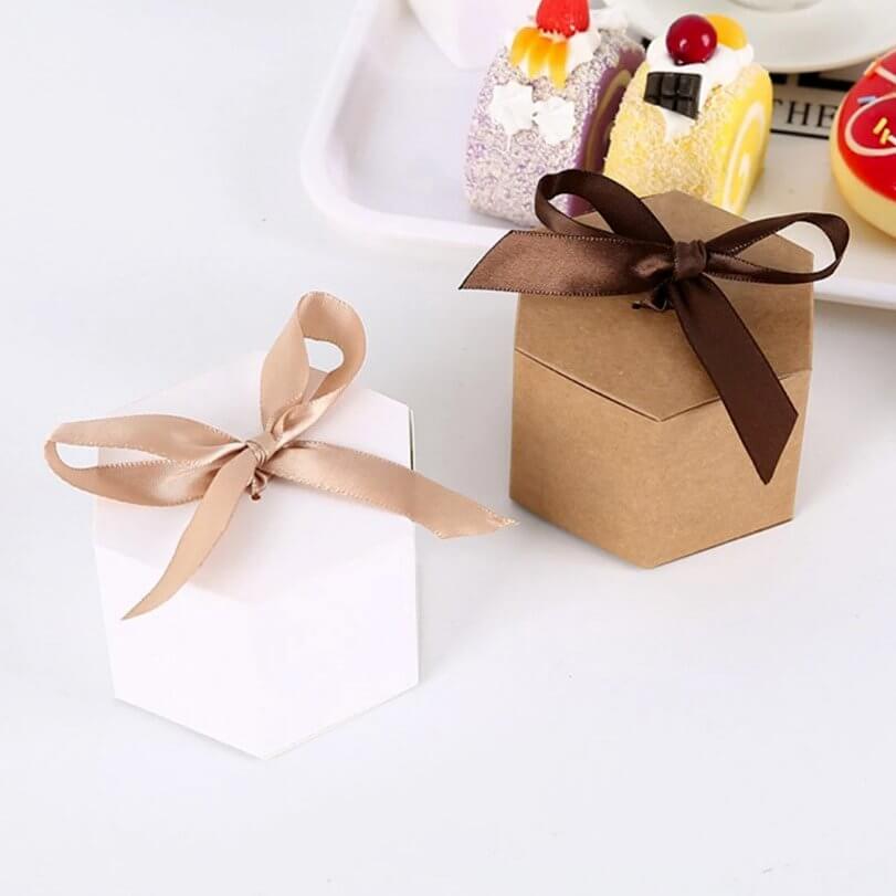 Hexagon Gift Boxes with Brown Ribbons 10pk