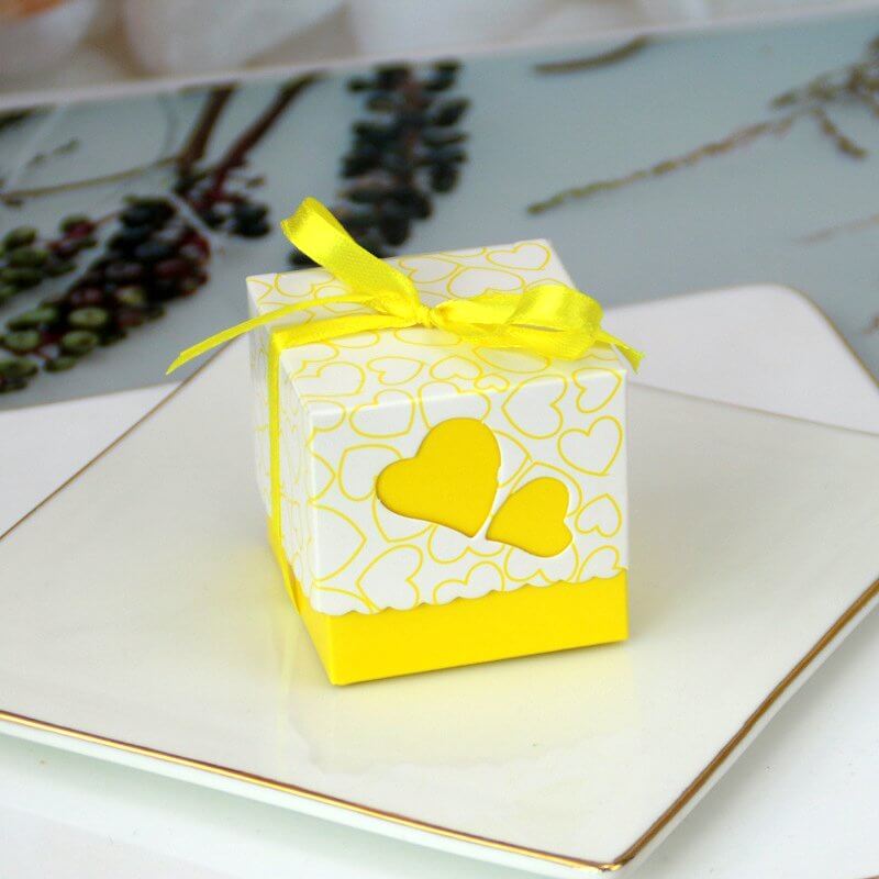 Love Heart Baby Shower Favour Box 10 Pack - Yellow