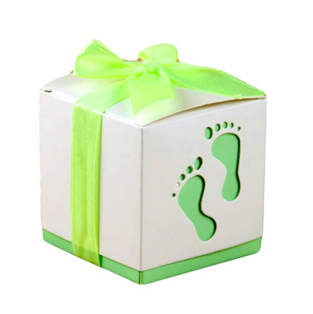 Baby Footprint Baby Shower Favour Box 10 Pack - Green