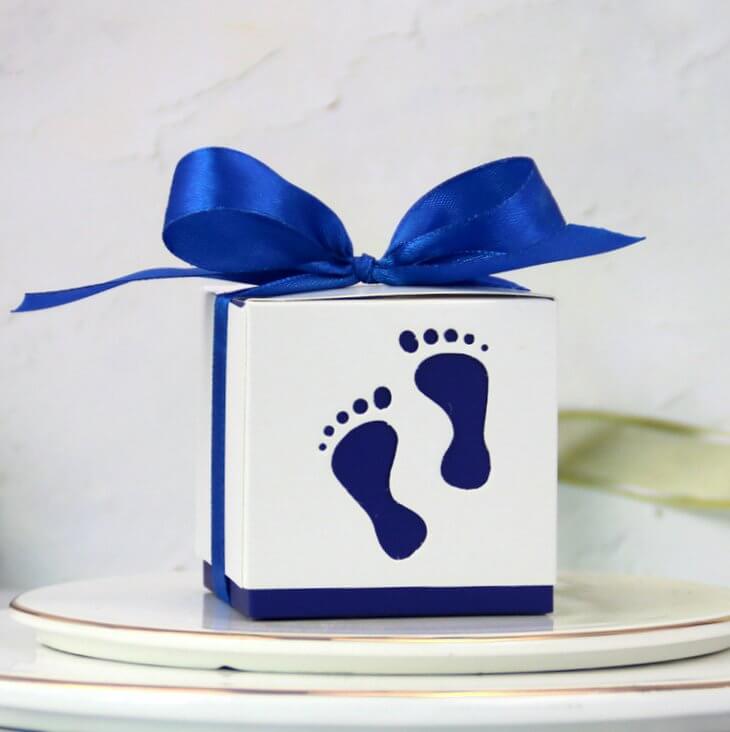 Baby Footprint Baby Shower Favour Box 10 Pack - Navy Blue
